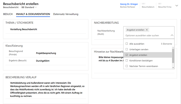 Screenshot Besuchsbericht der Kriegerkollegen